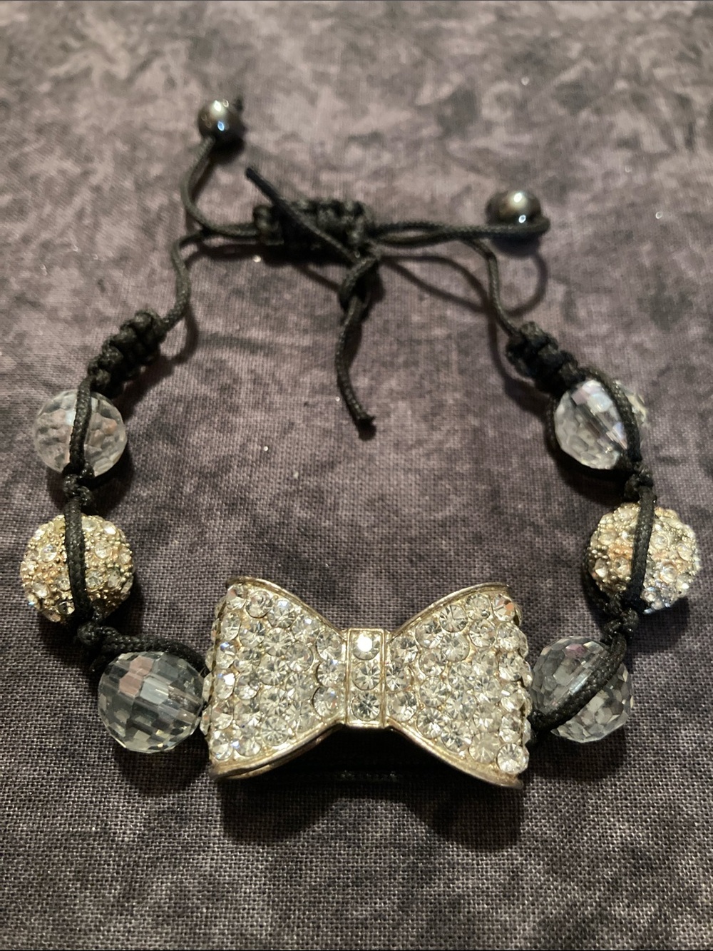 Crystal/Rhinestone Bow Accent Shamballa Bracelet - Silver-Tone
